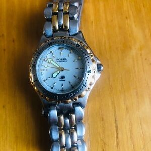 Fossil Two-Tone Silver and Gold Bracelet Watch with White Dial